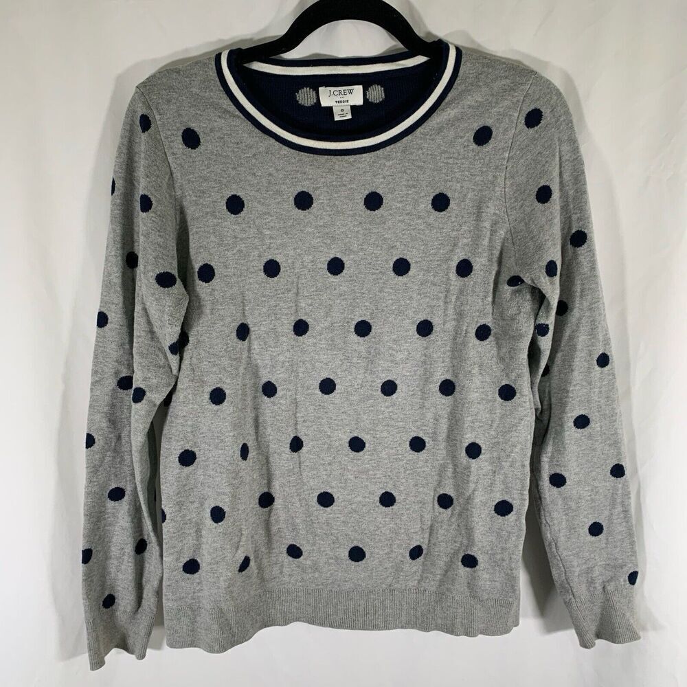 J. Crew Teddie Sweater Women Small Grey Polka Dot Long Sleeve Crew Neck Pullover